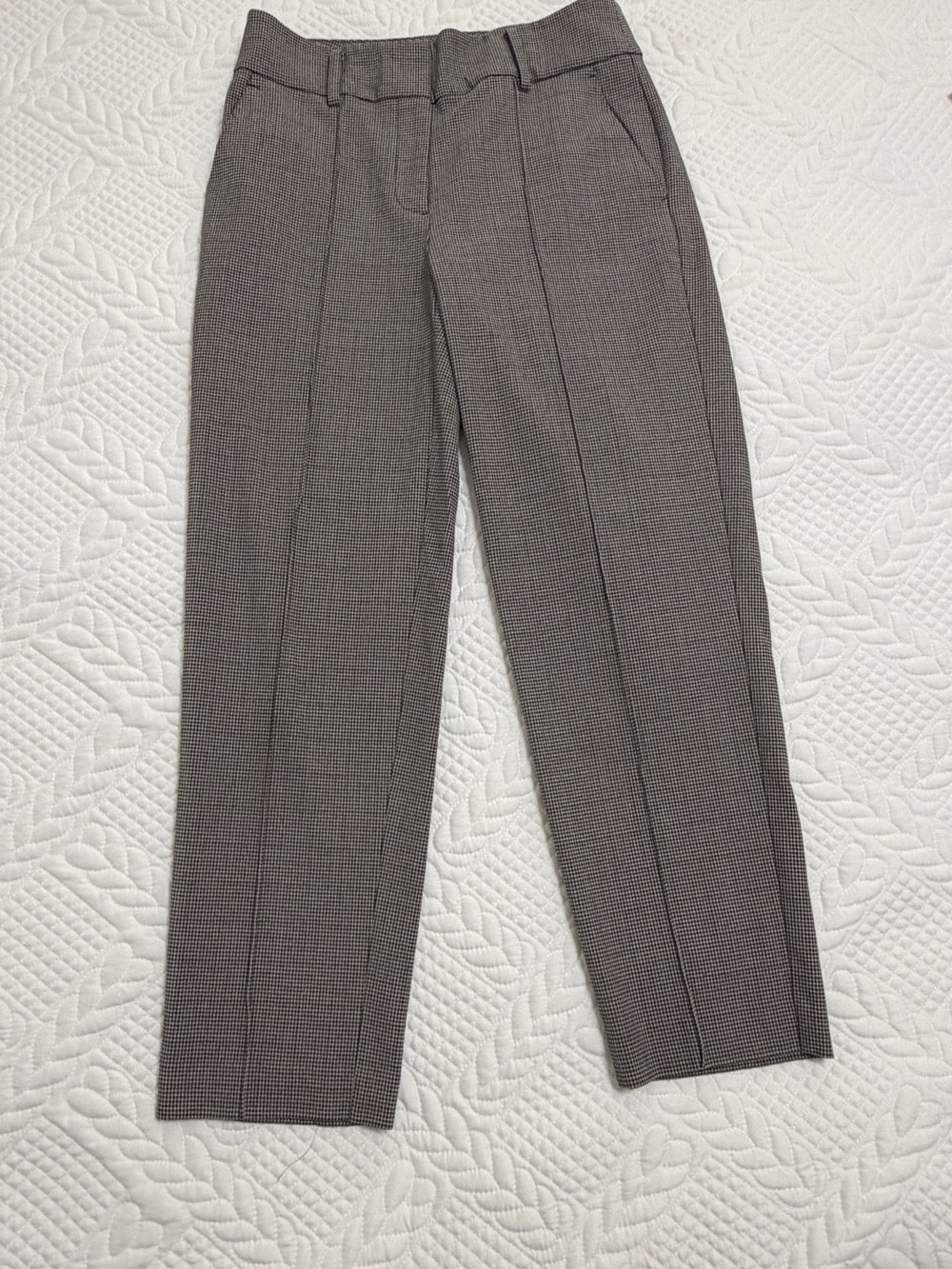 LOFT Women's Brown Micro Houndstooth Trousers